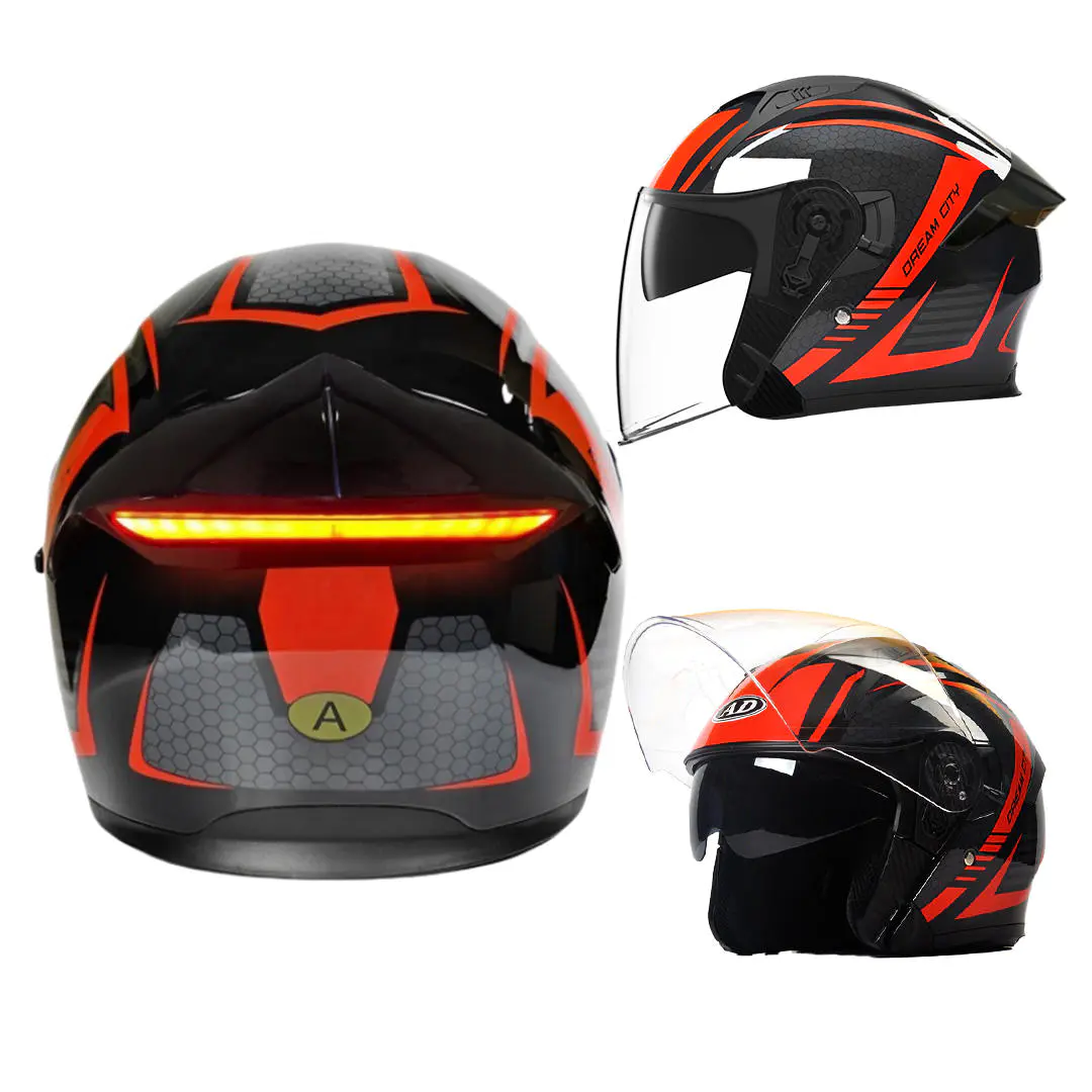 Motocyklová prilba s bezpečnostným zadným svetlom K5 LED Intelligence DOT Certified Open Face prilba